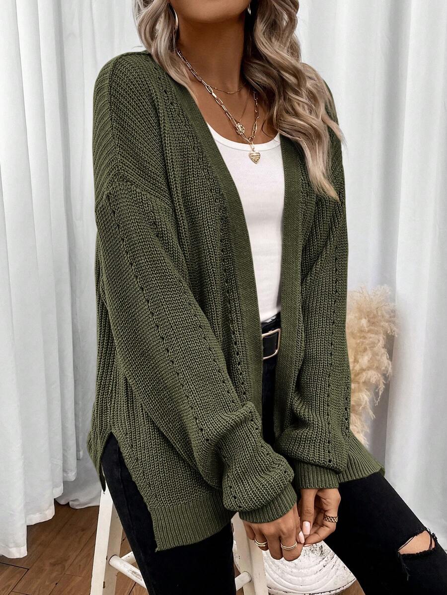 Basilia™ | Women's Open Front Pointelle Knit Cardigan with Drop Shoulder