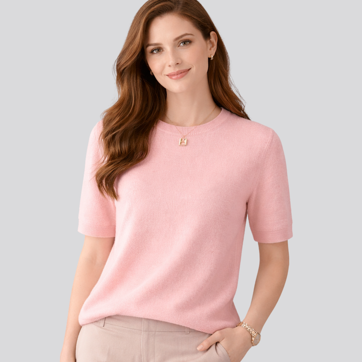 Oriane™ | Wool Blend Short Sleeve Knit T-Shirt with Round Neck