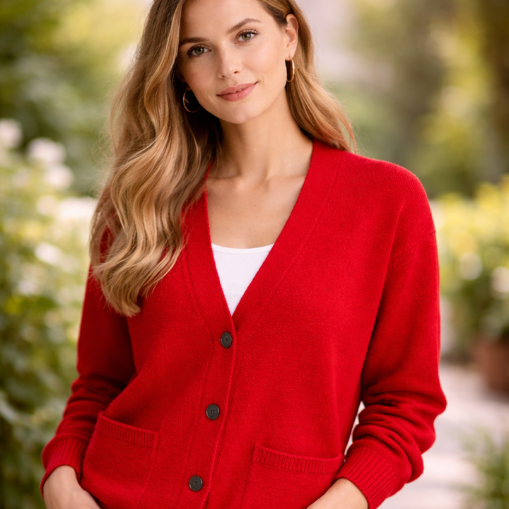 Astrid™ | Fine Knit Button-Front Cardigan with Ribbed Cuffs