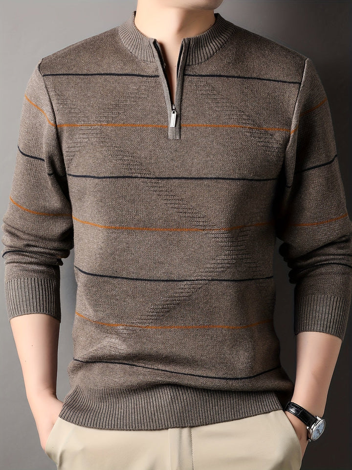 Montgomery™ | Men's Striped Zip Neck Sweater with Ribbed Cuffs