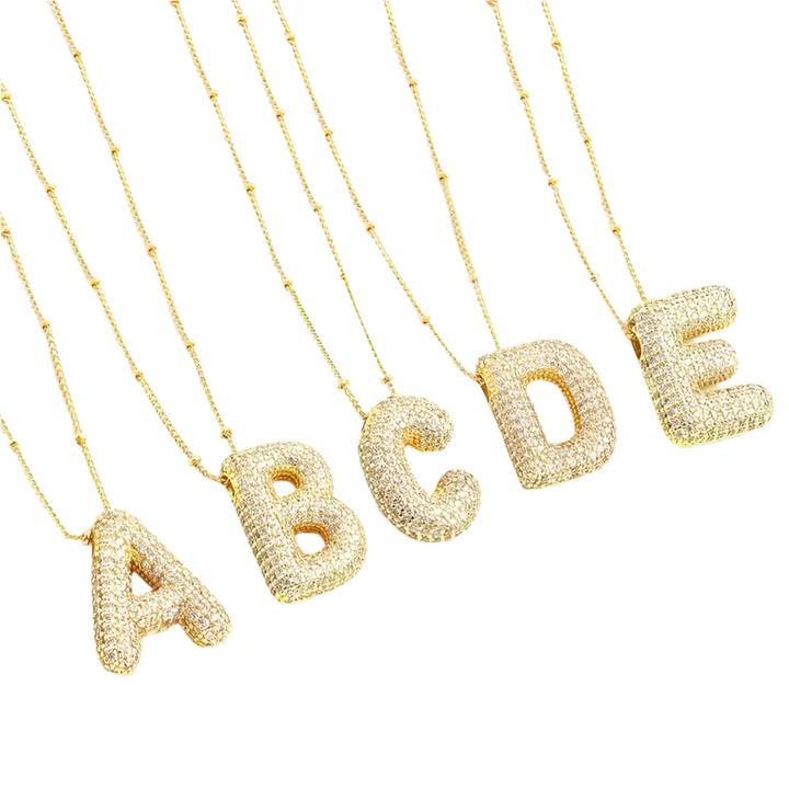 Bubble letter style initial necklace set | Gold