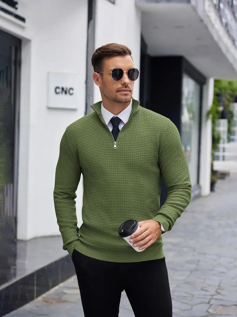 Kieran™ | Men's Basketweave Knit Quarter-Zip Sweater