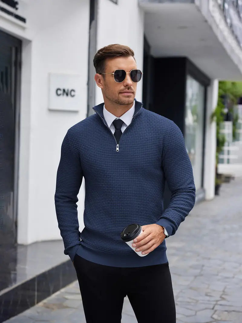 Kieran™ | Men's Basketweave Knit Quarter-Zip Sweater