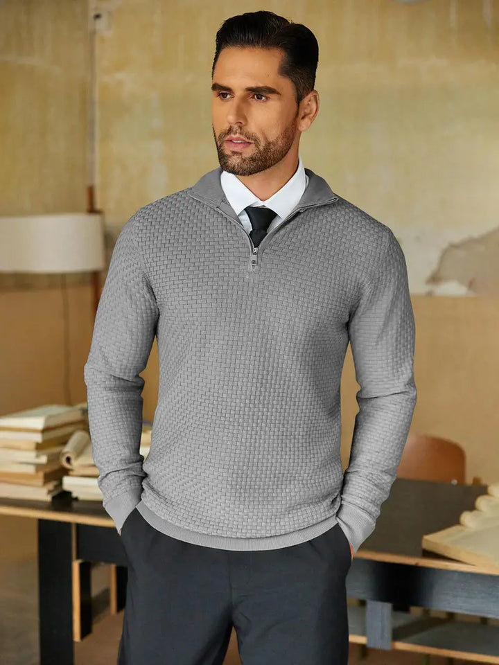 Kieran™ | Men's Basketweave Knit Quarter-Zip Sweater