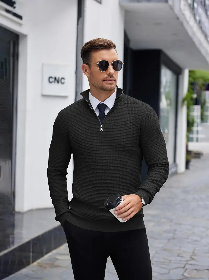 Kieran™ | Men's Basketweave Knit Quarter-Zip Sweater