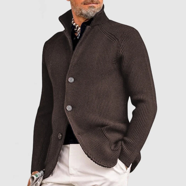 Aurelio™ | Men's Waffle Knit Cardigan with Stand Collar