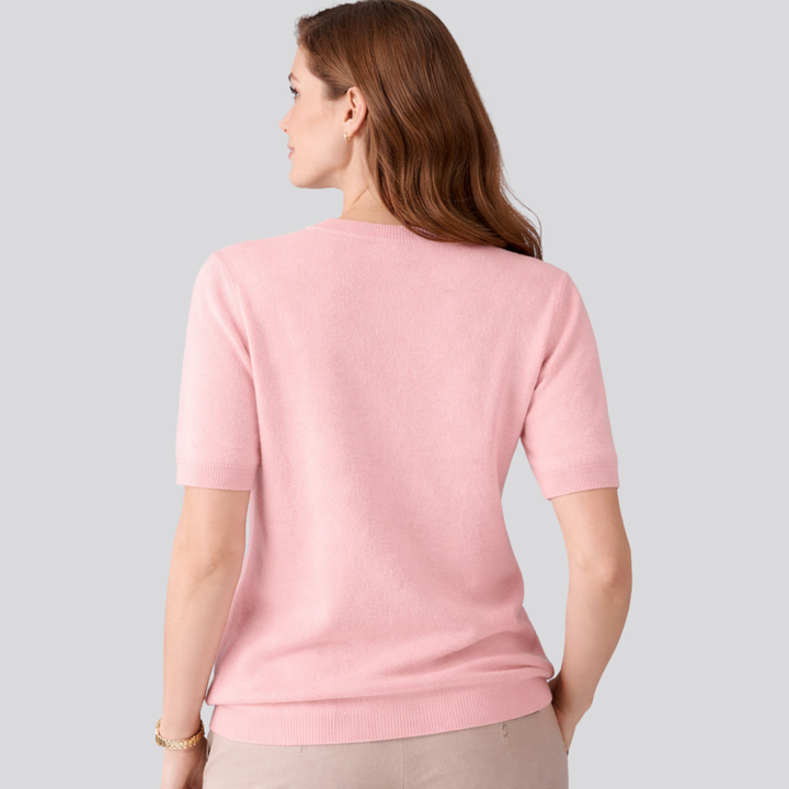 Oriane™ | Wool Blend Short Sleeve Knit T-Shirt with Round Neck