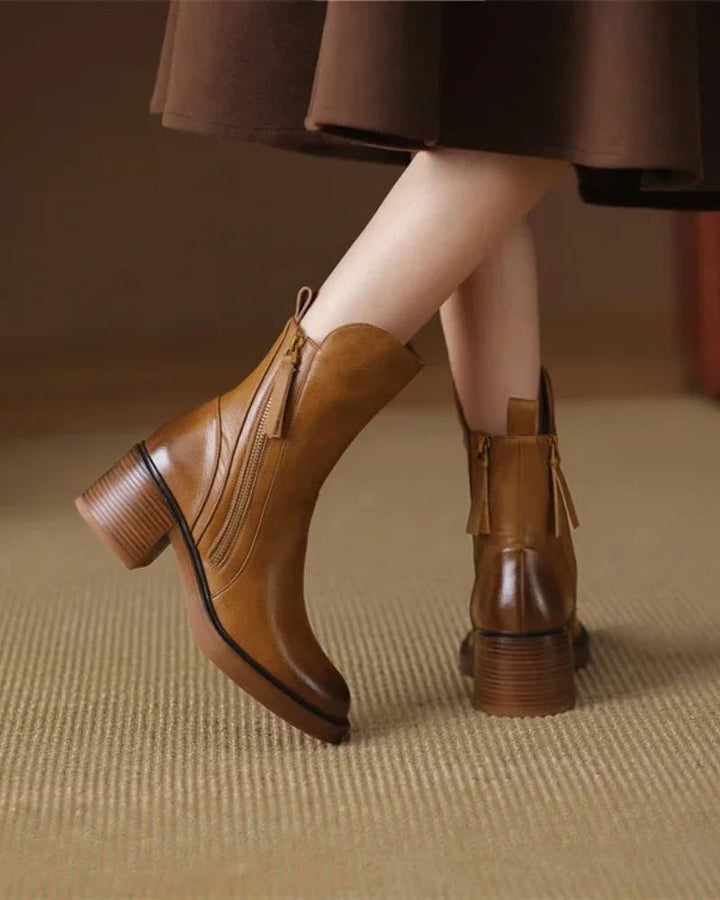 Marcel™ | Black Leather Ankle Boots with Comfortable Heel