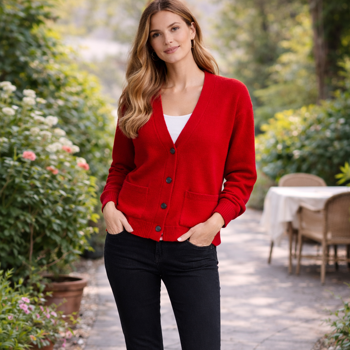 Astrid™ | Fine Knit Button-Front Cardigan with Ribbed Cuffs