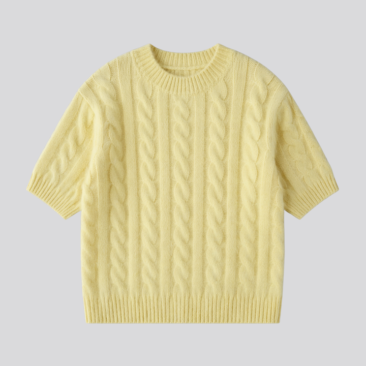 Marisol™ | Merino Wool Short Sleeve Cable Knit Top