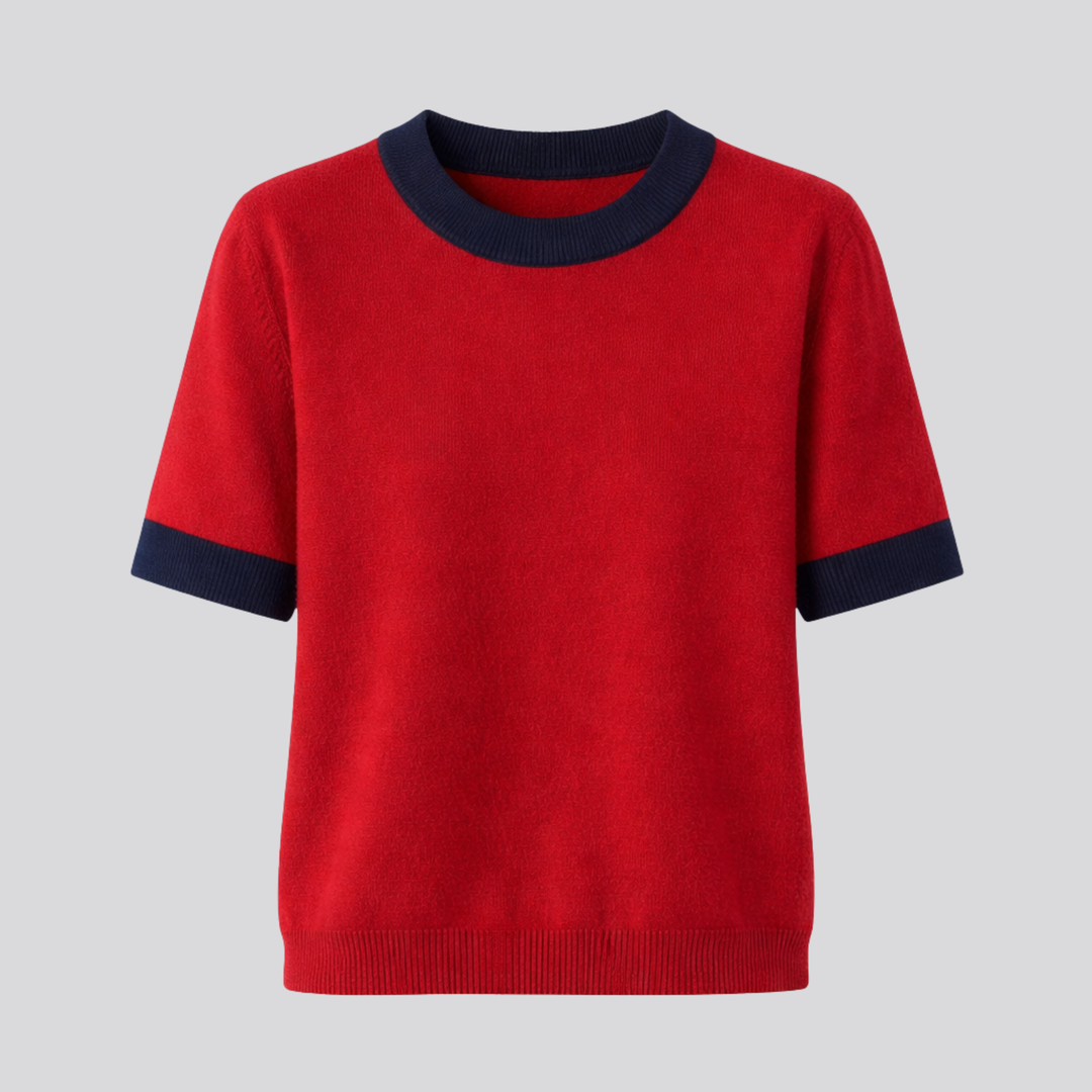 Halcyone™ | Short Sleeve Knit Top with Ribbed Trims