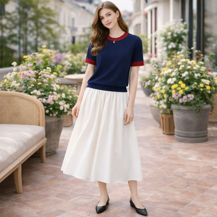 Halcyone™ | Short Sleeve Knit Top with Ribbed Trims