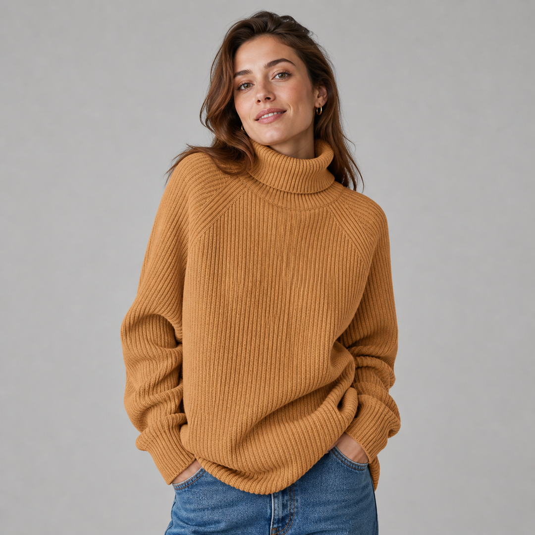 Elinor™ | Ribbed Cashmere Blend Turtleneck Sweater with Raglan Sleeves