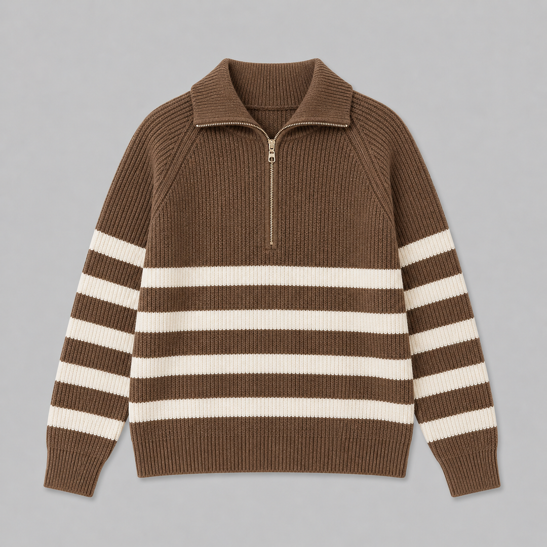 Bellamy™ | Cashmere Blend Half-Zip Sweater with Contrast Stripes