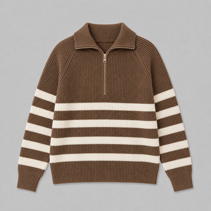 Bellamy™ | Cashmere Blend Half-Zip Sweater with Contrast Stripes