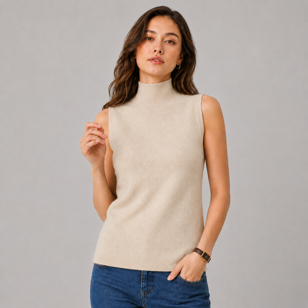 Wrenna™ | Cashmere Blend Sleeveless Turtleneck Knit Top