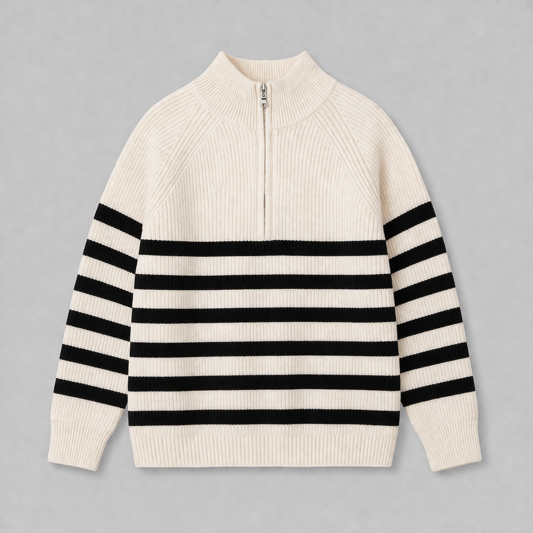 Bellamy™ | Cashmere Blend Half-Zip Sweater with Contrast Stripes