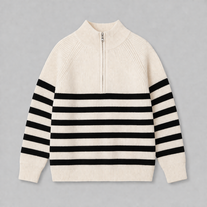 Bellamy™ | Cashmere Blend Half-Zip Sweater with Contrast Stripes
