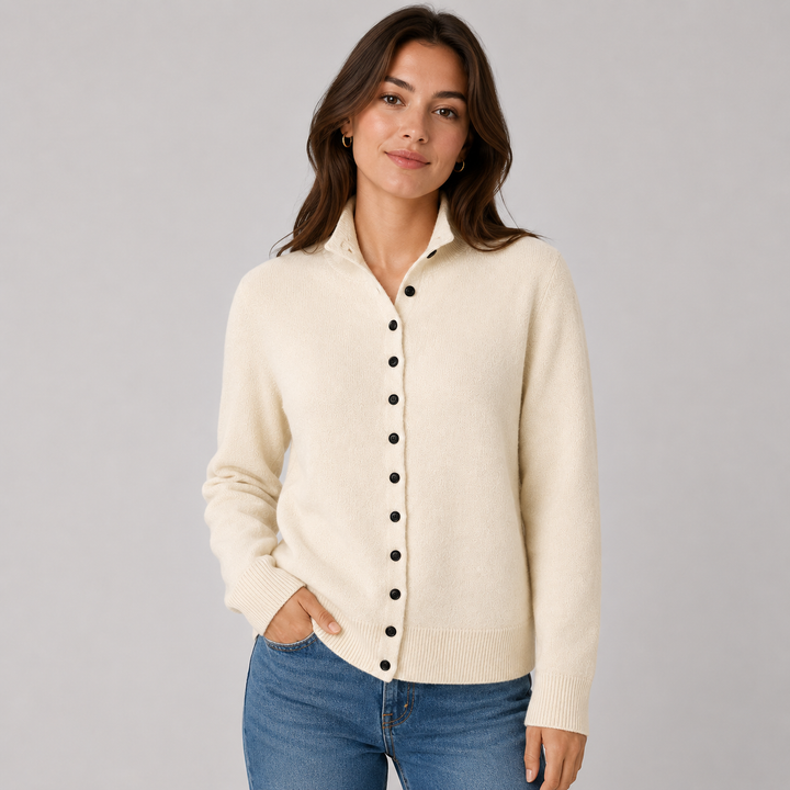 Solene™ | Cashmere Blend Button-Front Cardigan with Structured Collar