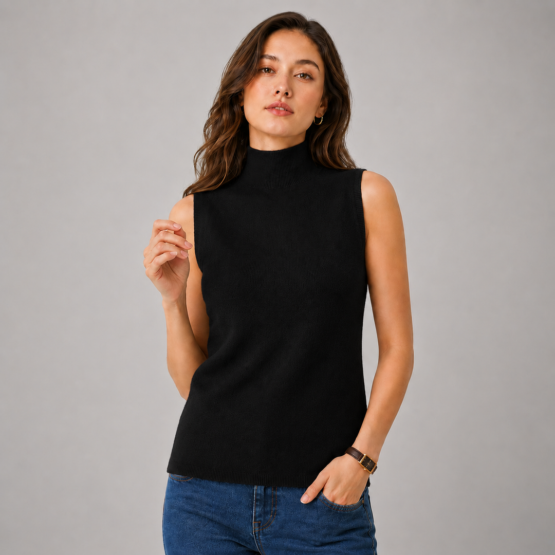 Wrenna™ | Cashmere Blend Sleeveless Turtleneck Knit Top