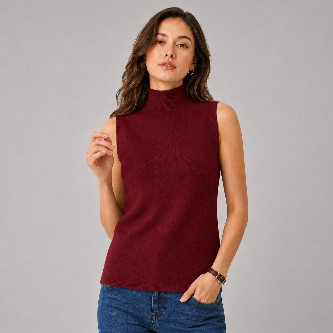 Wrenna™ | Cashmere Blend Sleeveless Turtleneck Knit Top