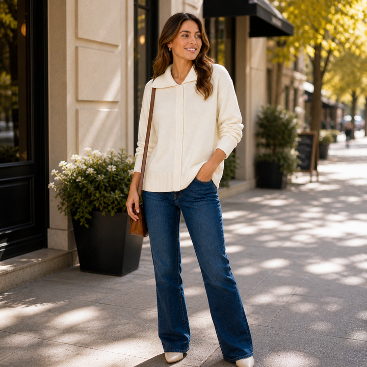 Camrose™ | Cashmere Blend Collared Knit Cardigan with Dropped Shoulders