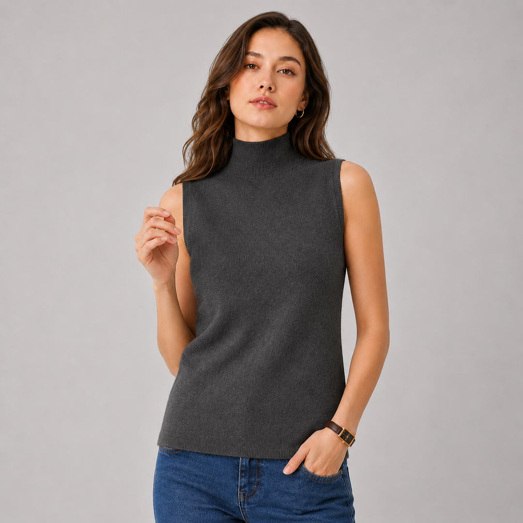 Wrenna™ | Cashmere Blend Sleeveless Turtleneck Knit Top
