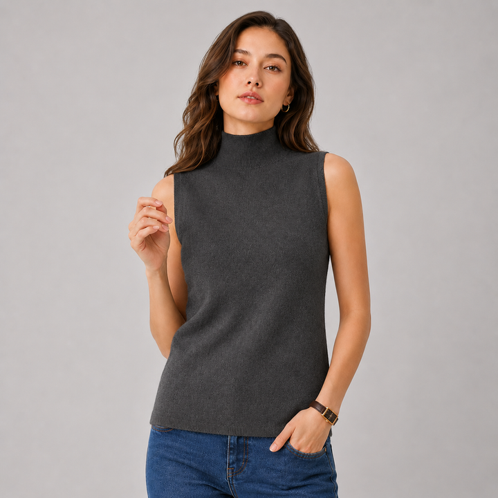 Wrenna™ | Cashmere Blend Sleeveless Turtleneck Knit Top