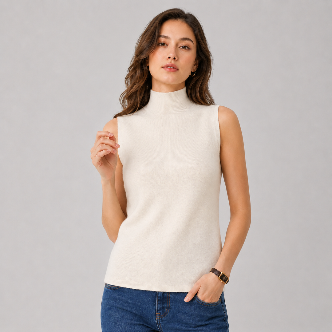 Wrenna™ | Cashmere Blend Sleeveless Turtleneck Knit Top