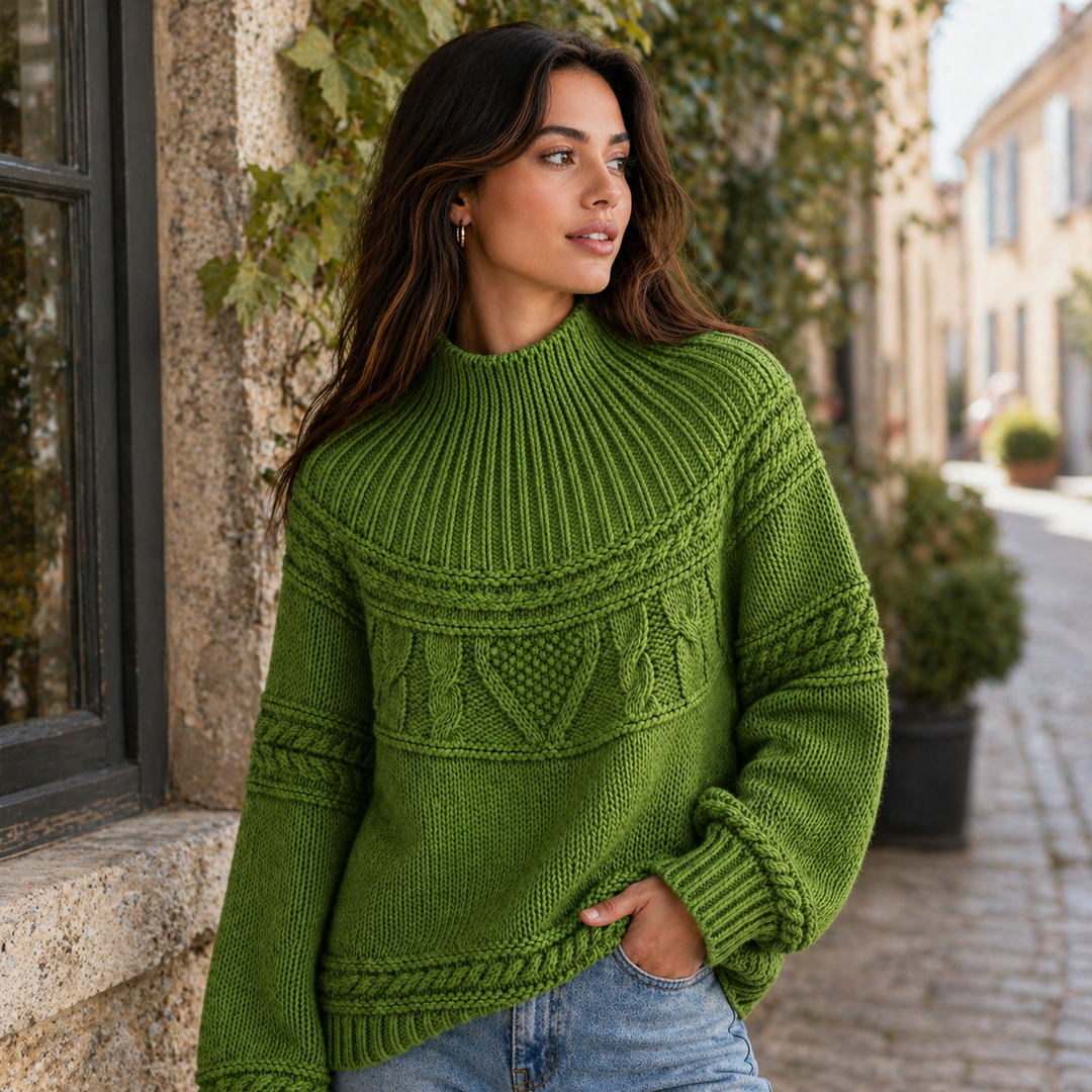 Lorelle™ | Merino Wool Cable Knit Sweater with Round Neck