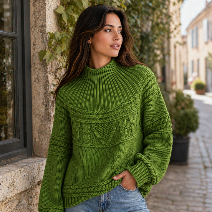 Lorelle™ | Merino Wool Cable Knit Sweater with Round Neck
