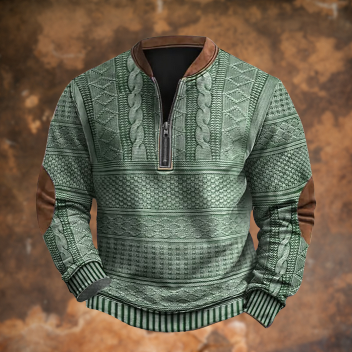 Mireia™ | Women's Textured Knit Half Zip Sweater with Elbow Patches