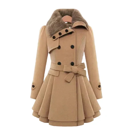 Celestine™ | Women's Faux Fur Collar Fit and Flare Belted Coat