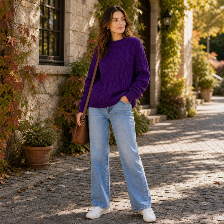 Rosalind™ | Cashmere Blend Textured Knit Sweater with Ribbed Trims