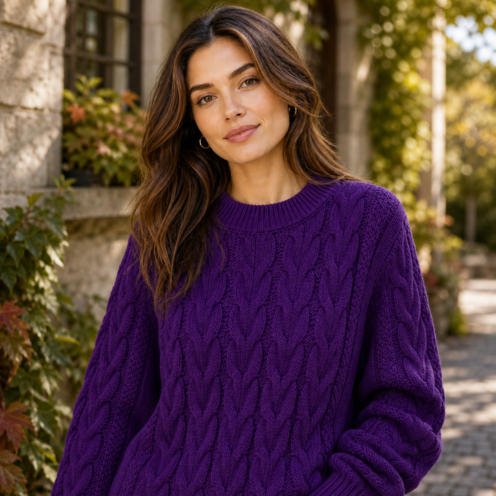 Rosalind™ | Cashmere Blend Textured Knit Sweater with Ribbed Trims