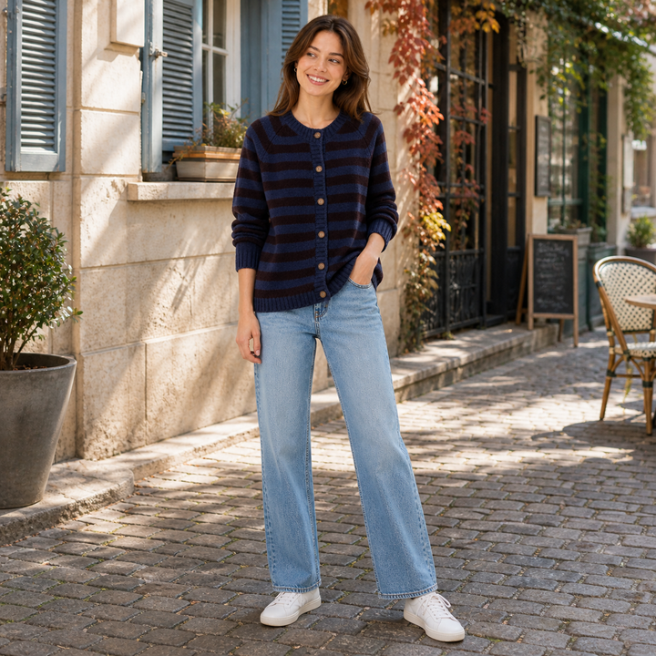Jessamy™ | Cashmere Blend Striped Cardigan with Button Front