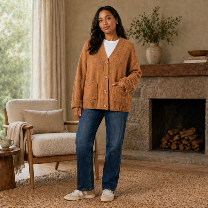Fenella™ | Relaxed Merino Wool Cardigan with Dropped Shoulders
