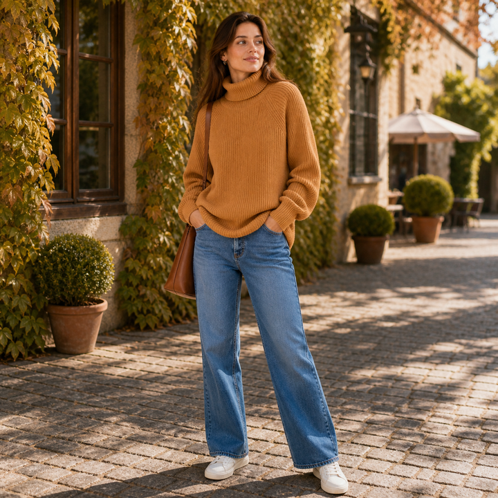 Elinor™ | Ribbed Cashmere Blend Turtleneck Sweater with Raglan Sleeves