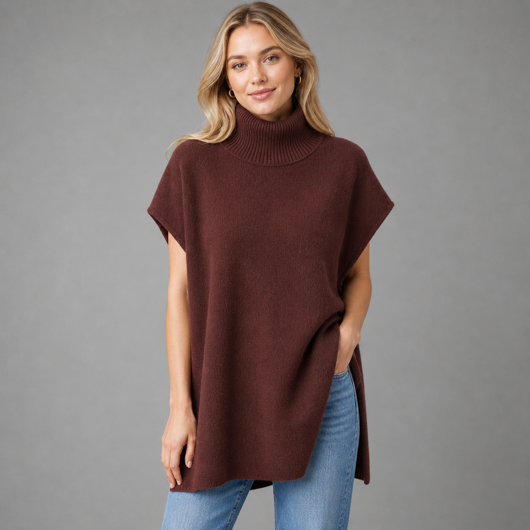 Zephira™ | Cashmere Blend Turtleneck Knit Poncho