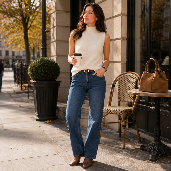 Wrenna™ | Cashmere Blend Sleeveless Turtleneck Knit Top