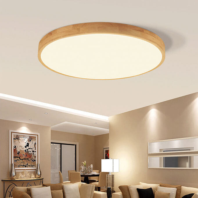 LED Ultra-Thin Solid Wood Round Flush Mount Ceiling Light — view 3