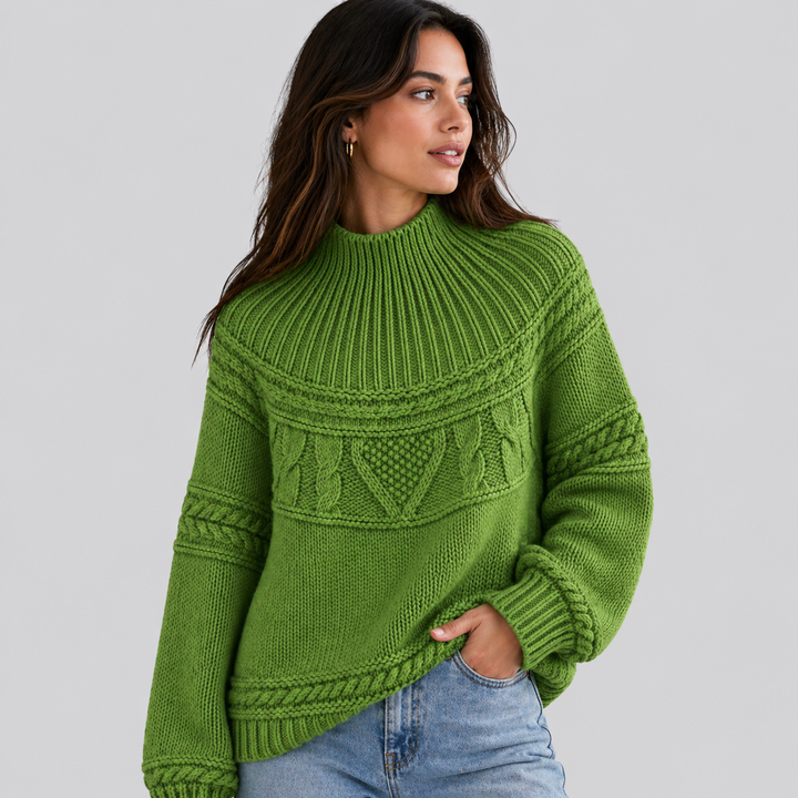 Lorelle™ | Merino Wool Cable Knit Sweater with Round Neck