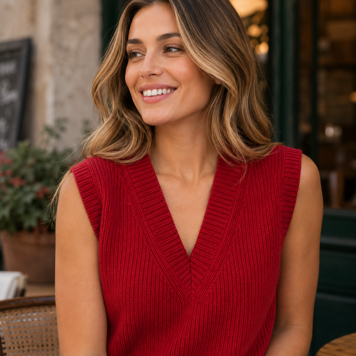 Zaneta™ | Cashmere Blend V-Neck Knit Vest with Ribbed Trims