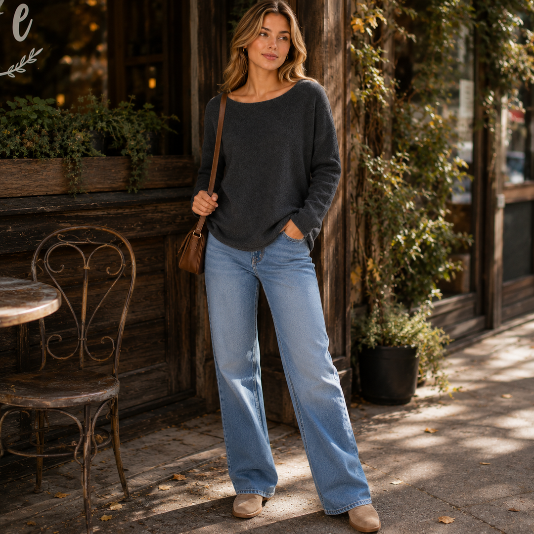 Quintessa™ | Oversized Cashmere Blend Sweater with Wide Neckline