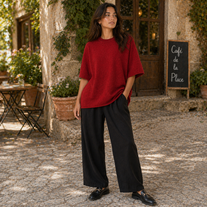 Caelia™ | Oversized Merino Wool T-Shirt with Dropped Shoulders