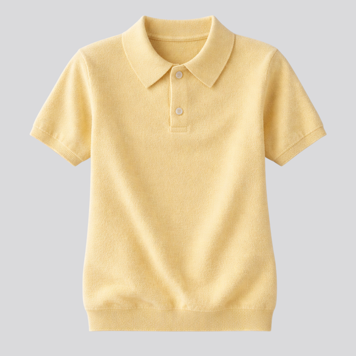 Idalia™ | Merino Wool Short Sleeve Knit Polo with Open Collar