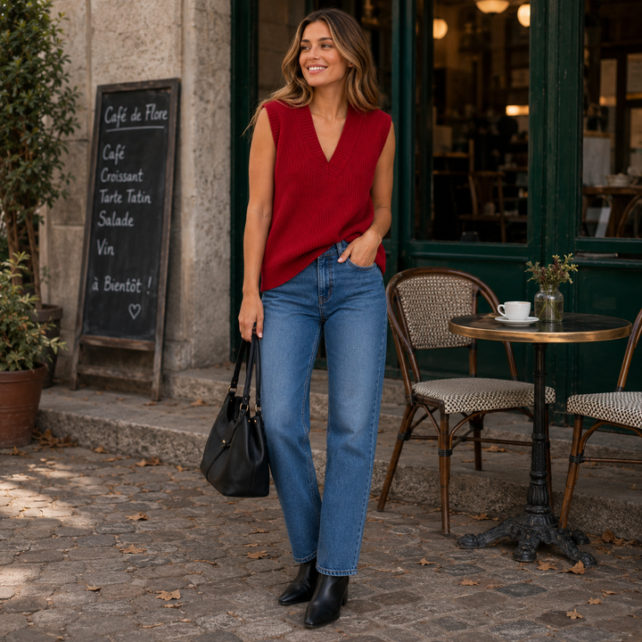 Zaneta™ | Cashmere Blend V-Neck Knit Vest with Ribbed Trims
