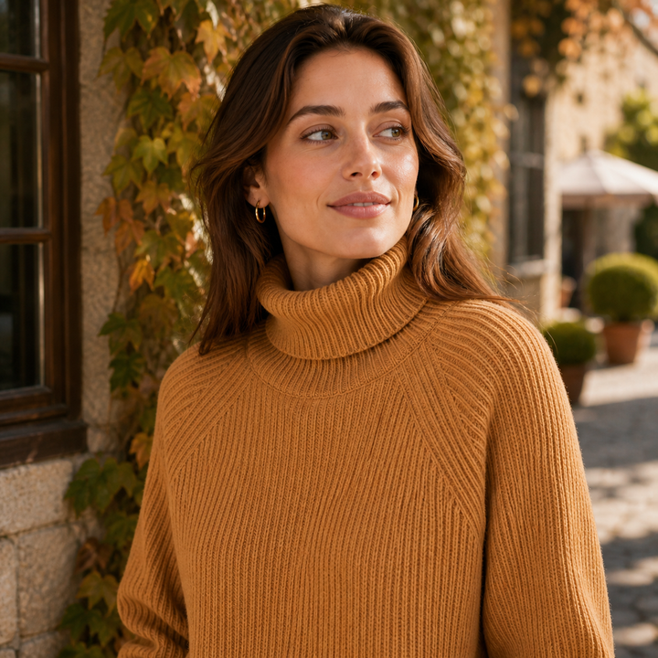Elinor™ | Ribbed Cashmere Blend Turtleneck Sweater with Raglan Sleeves