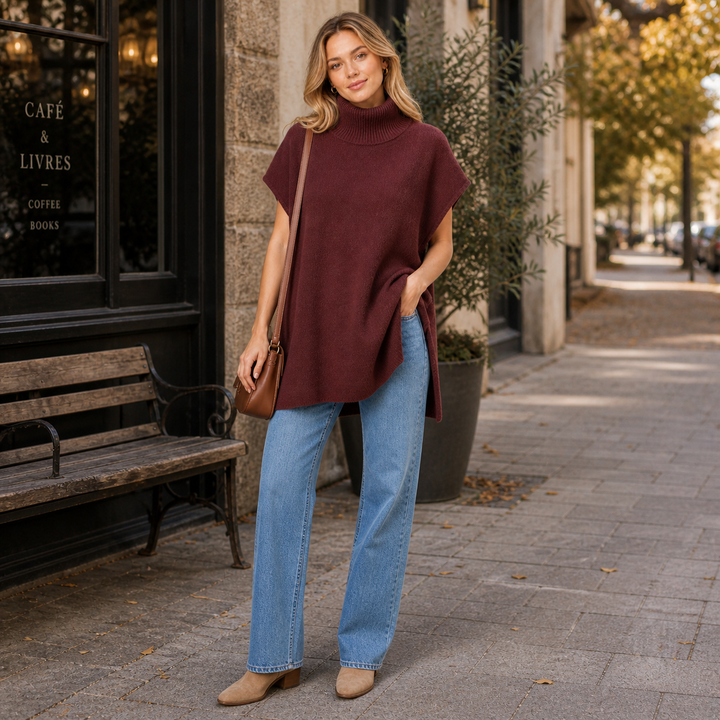 Zephira™ | Cashmere Blend Turtleneck Knit Poncho