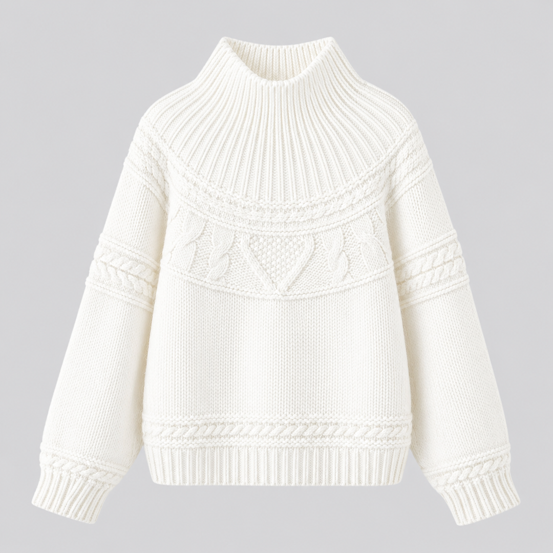 Lorelle™ | Merino Wool Cable Knit Sweater with Round Neck